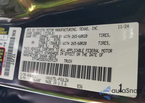 2025 Toyota Tundra Limited 4Wd из США, поврежденный, VIN 5TFWA5DB2SX259129